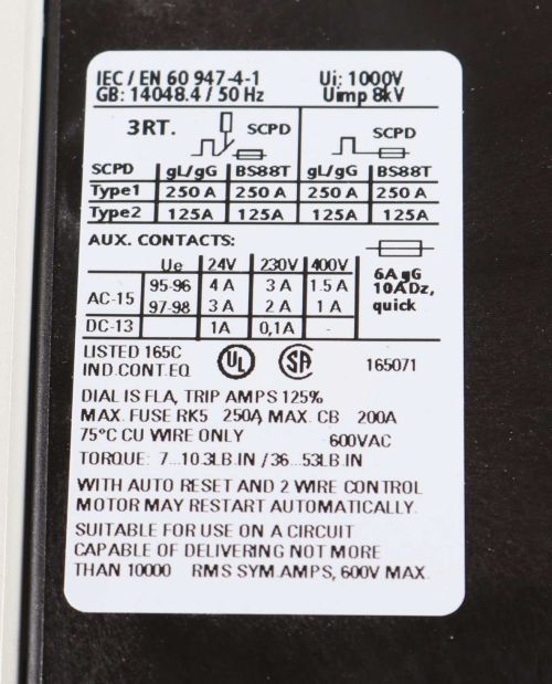 SIEMENS RELAY  3-POLE  45-63 AMP  30KW  600VAC  24VDC