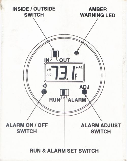 IWS TEMPERATURE GAUGE: INSIDE/OUTSIDE W/WARNING ALARM