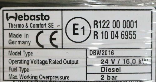 WEBASTO WATER HEATER - DIESEL 24V 16kW