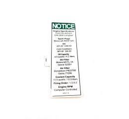 DECAL - NOTICE - FORD ENGINE SPEC