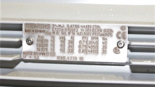 SIEMENS ELECTRIC MOTOR 15kW 370V 119/136/161Hz