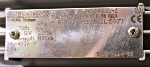 SIEMENS FAN MOTOR 50HZ  400V  1.1KW  2.55A SHAFT DIA. 1 IN