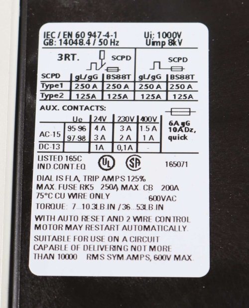 SIEMENS RELAY  3-POLE  45-63 AMP  30KW  600VAC  24VDC