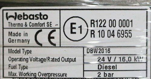 WEBASTO WATER HEATER - DIESEL 24V 16kW