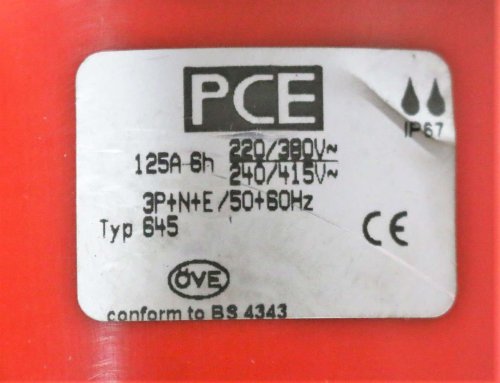 PC ELECTRIC GmbH PANEL MOUNT ELECTRIC PLUG 3P+NEUTRAL+GND 125A 415V