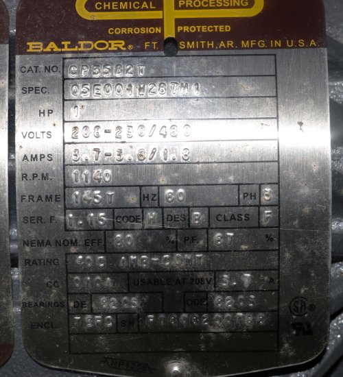 BALDOR ELECTRIC MOTOR 1 HP 208-230/460V 60Hz 3PH 145T