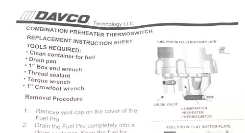 DAVCO TECHNOLOGY COMBINATION PREHEATER THERMOSWITCH 12V 250W
