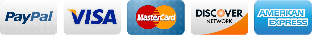 Visa, Mastercard, Amex, Discover, Paypal